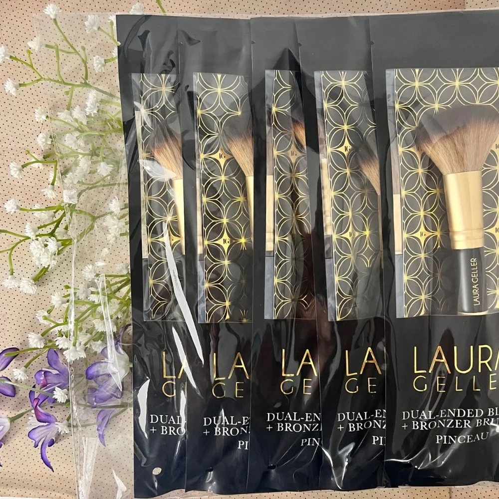Lot of 5 Laura Geller Dual-Ended Blush & Bronzer Brush Gold & Black New